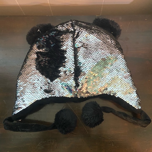 hobby lobby unisex kids silver black sequine panda bear hat - Picture 4 of 5